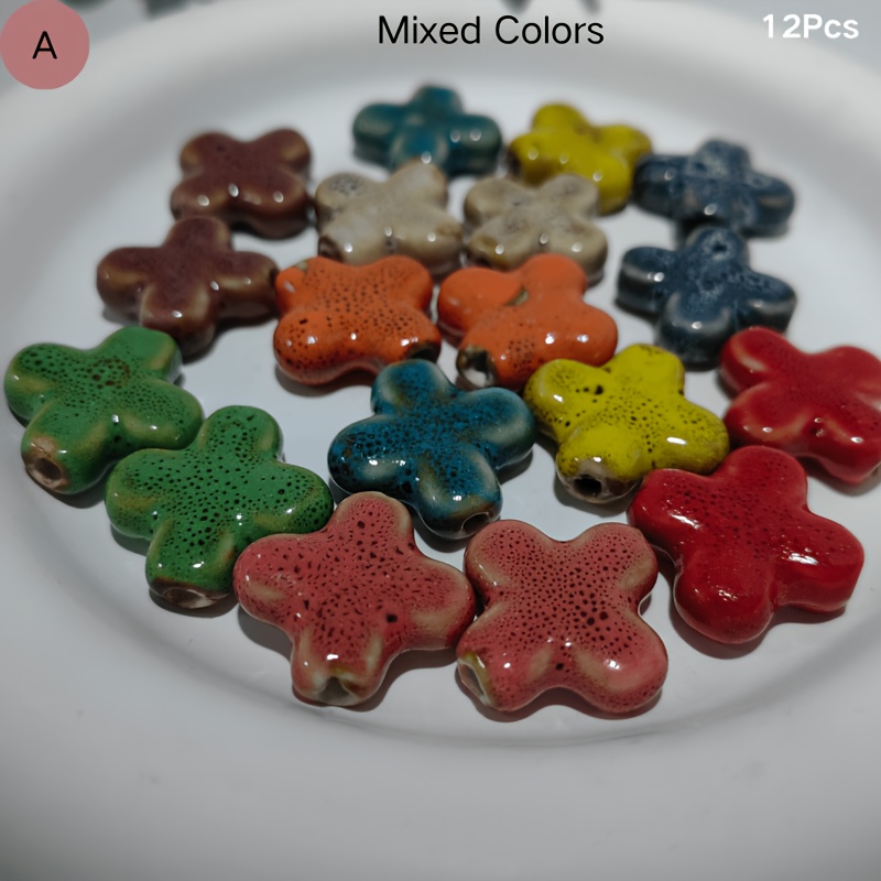 12pcs Colorful Large Hole Ceramic Cross Beads for DIY Jewelry